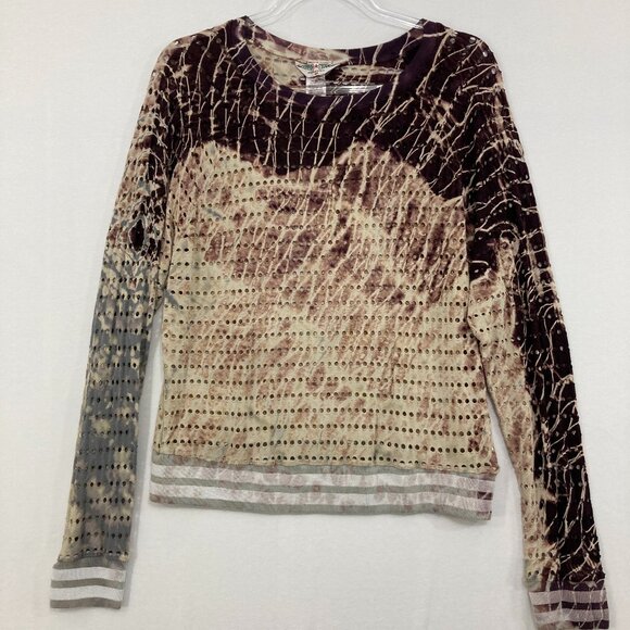 Hard Tail Medium Purple Tan Tie Dye Grunge Boho Laser Cut Stretch Knit Top - Picture 1 of 10